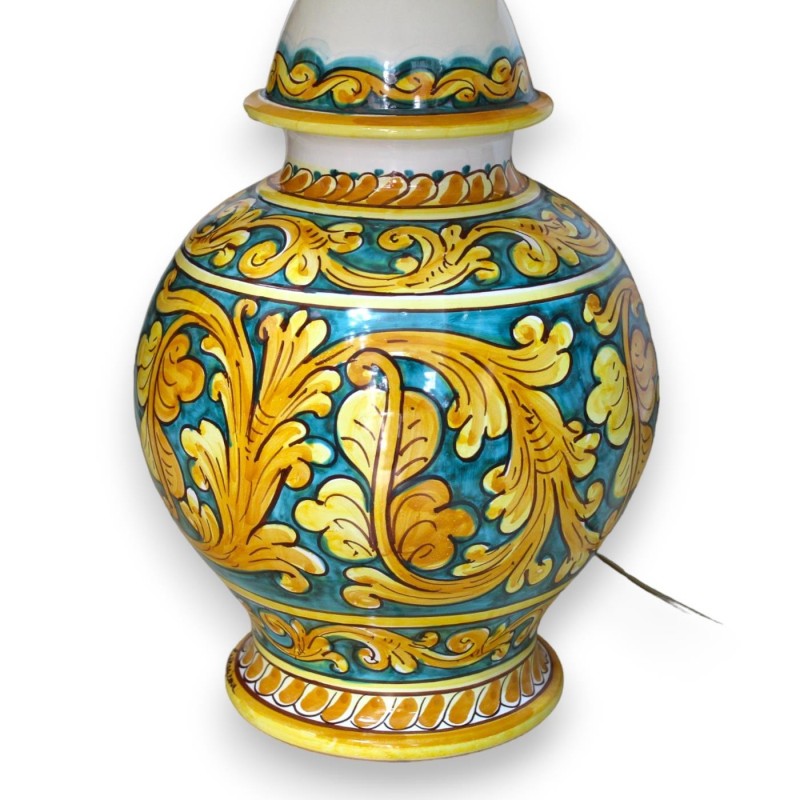 Baroque lamp in Caltagirone ceramic - h 70 cm approx. Baroque decoration on a verdigris background - 
