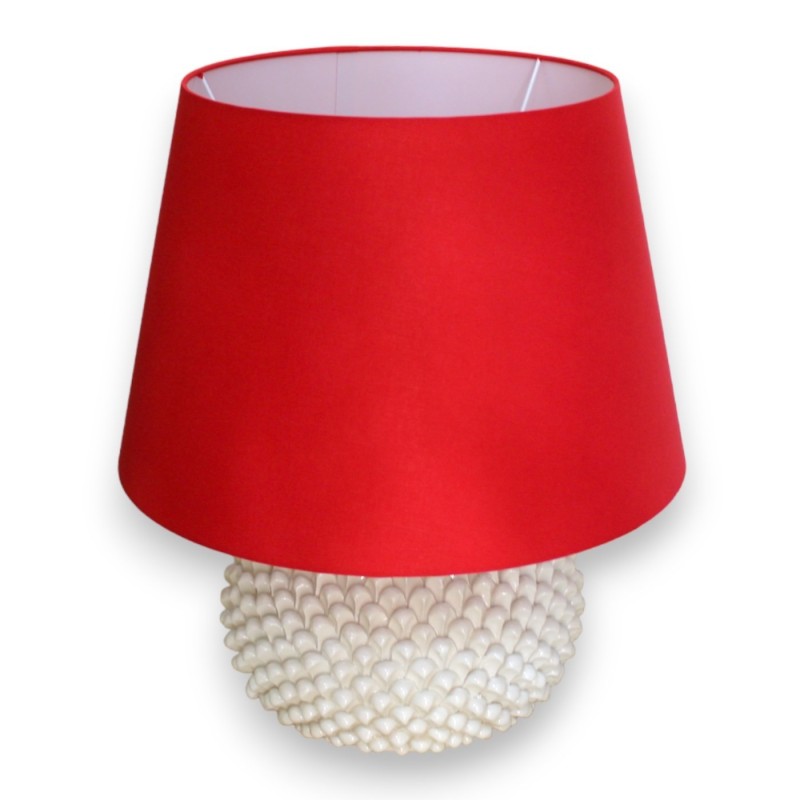 Runde Pigna-Lampe aus Caltagirone-Keramik – ca. 55 cm hoch. Weiß - 