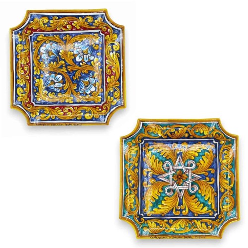 Achteckiges Tafelaufsatztablett aus Caltagirone-Keramik – ca. 35 x 35 cm (1 Stück) mit Dekorationsmöglichkeiten - 