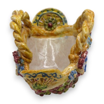Coffa en céramique fine sicilienne - L 19 cm x h 11 cm environ. Décorations en relief sur le thème de la charrette sicil