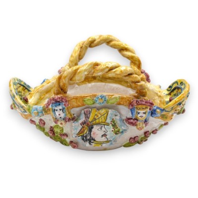 Coffa in fine Sicilian ceramic - L 19 cm x h 11 cm approx. Relief decorations with a Sicilian cart and prickly pear them
