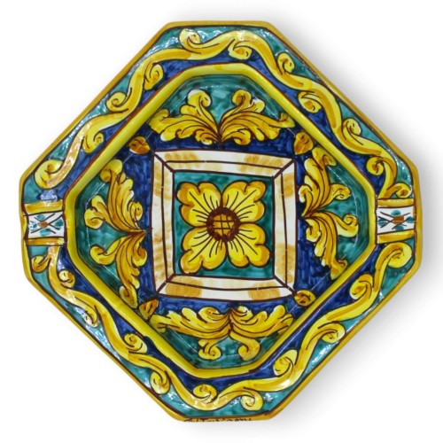 Achteckiger Aschenbecher aus Caltagirone-Keramik – L 20 x 20 cm ca. (1 Stück) mit 7 Dekorationsmöglichkeiten -  2