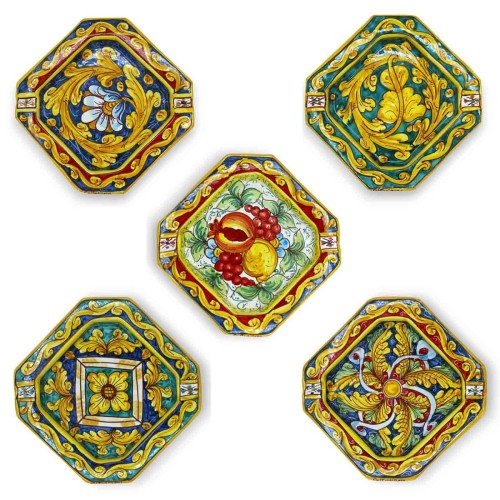 Achthoekige asbak in Caltagirone-keramiek - l 20 x 20 cm ca. (1st) met 7 decoratiemogelijkheden - 