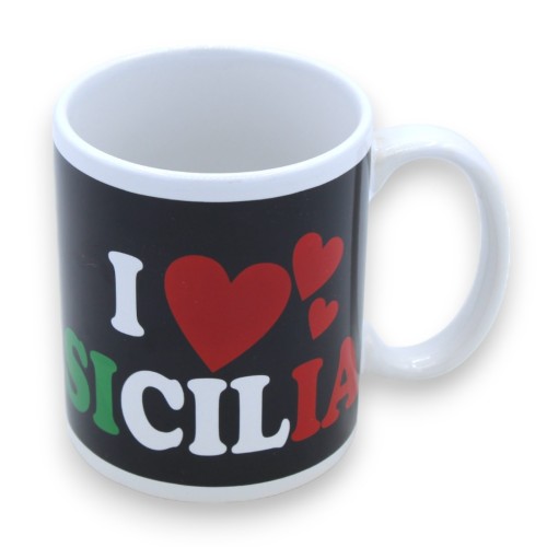 Ceramic mug with classic handle - h 9.5 cm approx. "I Love Sicilia" decoration, with 2 color options -  2