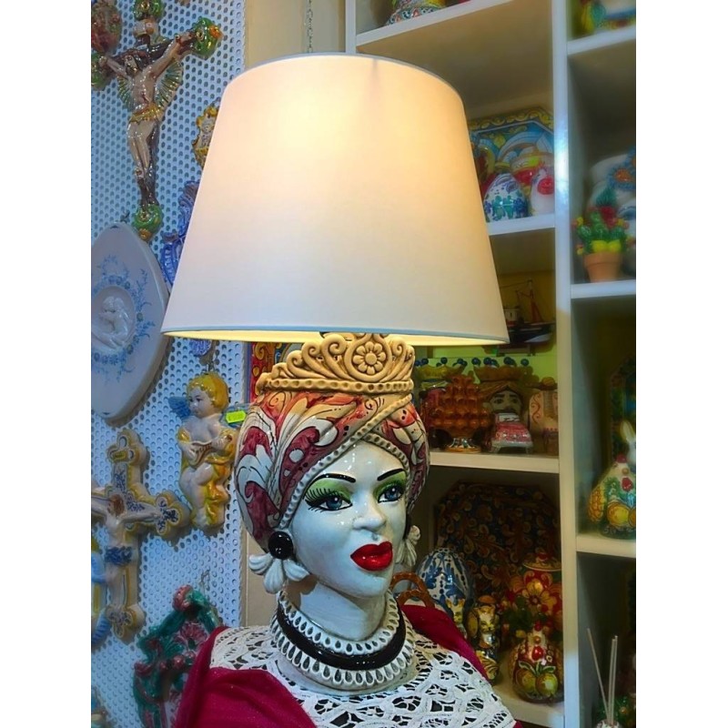 Lampe Caltagirone Tête de Femme Sicilienne - hauteur environ 60 cm - 