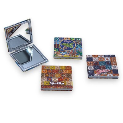 Specchietto da borsa quadrato - L 7 x 7 cm ca. (1Unità) decoro casuale Maioliche Siciliane - 