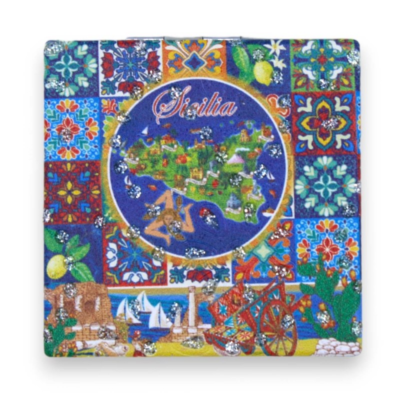 Specchietto da borsa quadrato - L 7 x 7 cm ca. (1Unità) decoro casuale Maioliche Siciliane - 