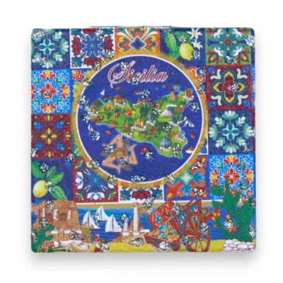 Specchietto da borsa quadrato - L 7 x 7 cm ca. (1Unità) decoro casuale Maioliche Siciliane - 