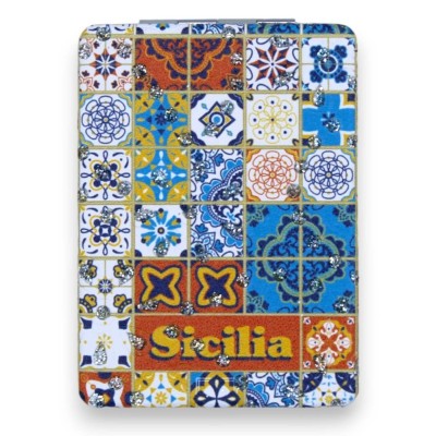 Rechteckiger Taschenspiegel - L 8,5 x 6 cm ca. (1 Stück) Zufällige sizilianische Majolika-Dekoration - 