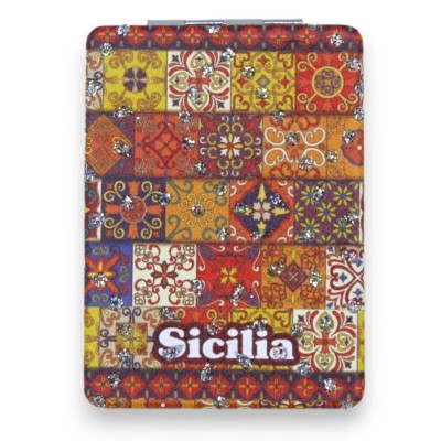 Rechteckiger Taschenspiegel - L 8,5 x 6 cm ca. (1 Stück) Zufällige sizilianische Majolika-Dekoration - 