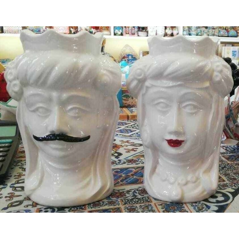 Głowa czarna Kaltagirone białe kolory z szczegółami mustache and lipstick – wysokość 17 cm - 
