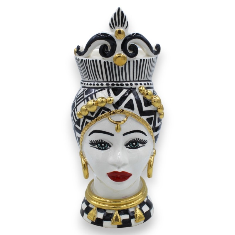 Par Moro-huvuden Caltagirone h ca 26 cm. Mod GIOVE, 24k rent guld emalj, svart och vit bakgrund - 