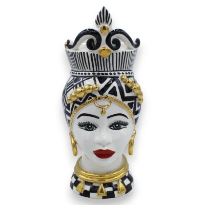 Par Moro-huvuden Caltagirone h ca 26 cm. Mod GIOVE, 24k rent guld emalj, svart och vit bakgrund - 