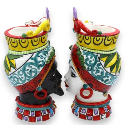 Sicilianska morhuvuden (par) h ca 26 cm Caltagirone, ÉLITE Mod GIOVE-serien med dekoration för siciliansk vagn - 