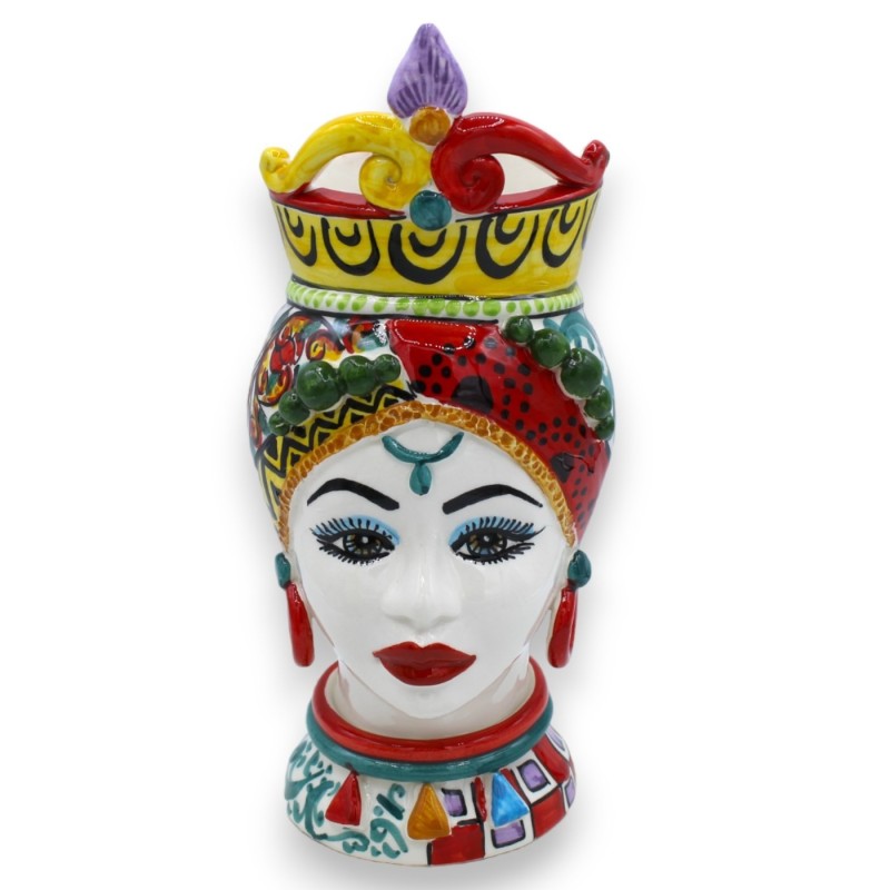Cabeças de mouro siciliano (par) h aproximadamente 26 cm Caltagirone, série ÉLITE Mod GIOVE com decoração de carrinho si