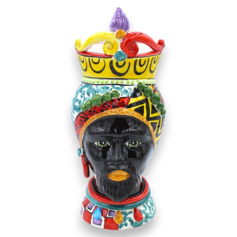 Cabeças de mouro siciliano (par) h aproximadamente 26 cm Caltagirone, série ÉLITE Mod GIOVE com decoração de carrinho si
