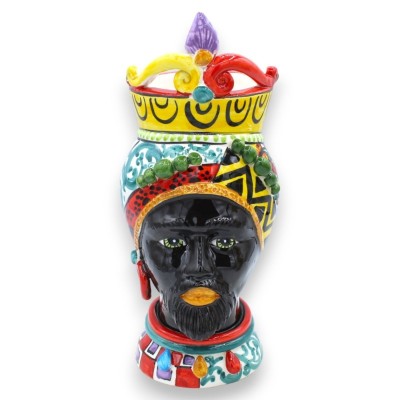Cabeças de mouro siciliano (par) h aproximadamente 26 cm Caltagirone, série ÉLITE Mod GIOVE com decoração de carrinho si