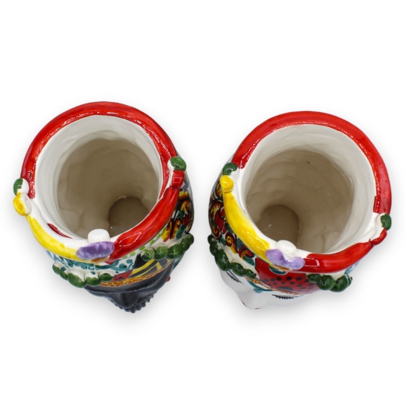 Cabezas de moro siciliano (par) h aproximadamente 26 cm Caltagirone, Serie ÉLITE Mod GIOVE con decoración Carro Sicilian