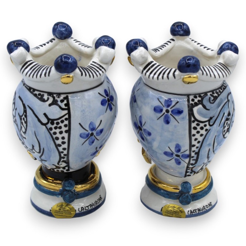 Cabeças de mouro siciliano (par) h aproximadamente 16 cm Caltagirone, esmalte OURO puro 24k sobre fundo azul antigo - 