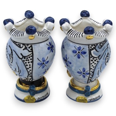 Sizilianische Moorköpfe (Paar) H ca. 16 cm Caltagirone, 24-karätige reine GOLD-Emaille auf antikblauem Hintergrund - 