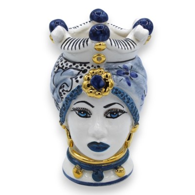 Sizilianische Moorköpfe (Paar) H ca. 16 cm Caltagirone, 24-karätige reine GOLD-Emaille auf antikblauem Hintergrund - 