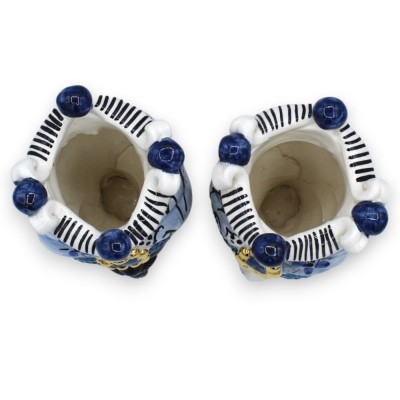 Sicilian Moor heads (pair) h approx. 16 cm Caltagirone, 24k pure GOLD enamel on an antique blue background - 