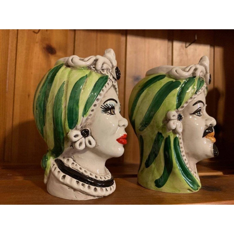 Pair of Moor's Heads Caltagirone - height about 13 cm - 