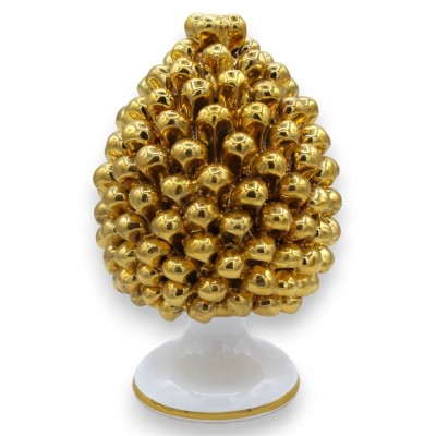 Caltagirone pomme de pin sicilien série ÈLITE - h environ 20 cm entièrement recouvert d'émail en or pur 24 carats, tige 