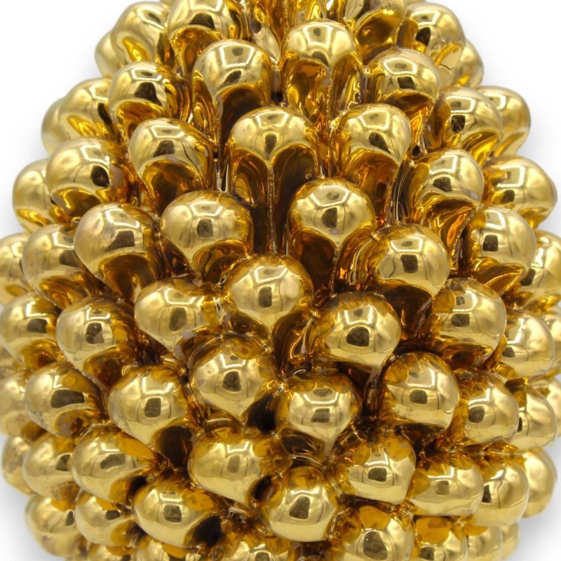 Caltagirone pomme de pin sicilien série ÈLITE - h environ 20 cm entièrement recouvert d'émail en or pur 24 carats, tige 