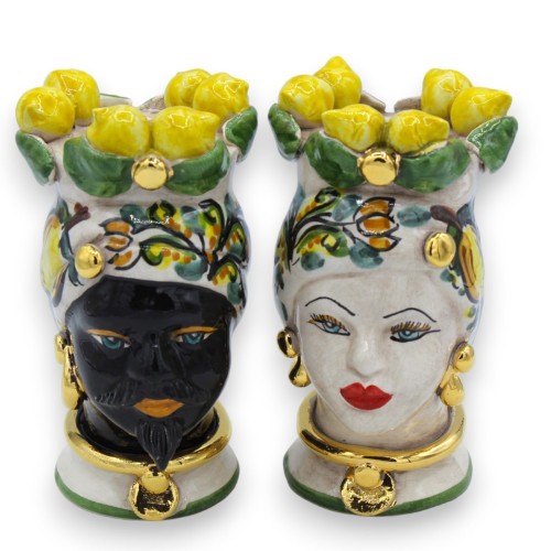 Heads of Moro Caltagirone h 15 cm approx. Lemon crown Finished with 24k MD2 pure gold enamel