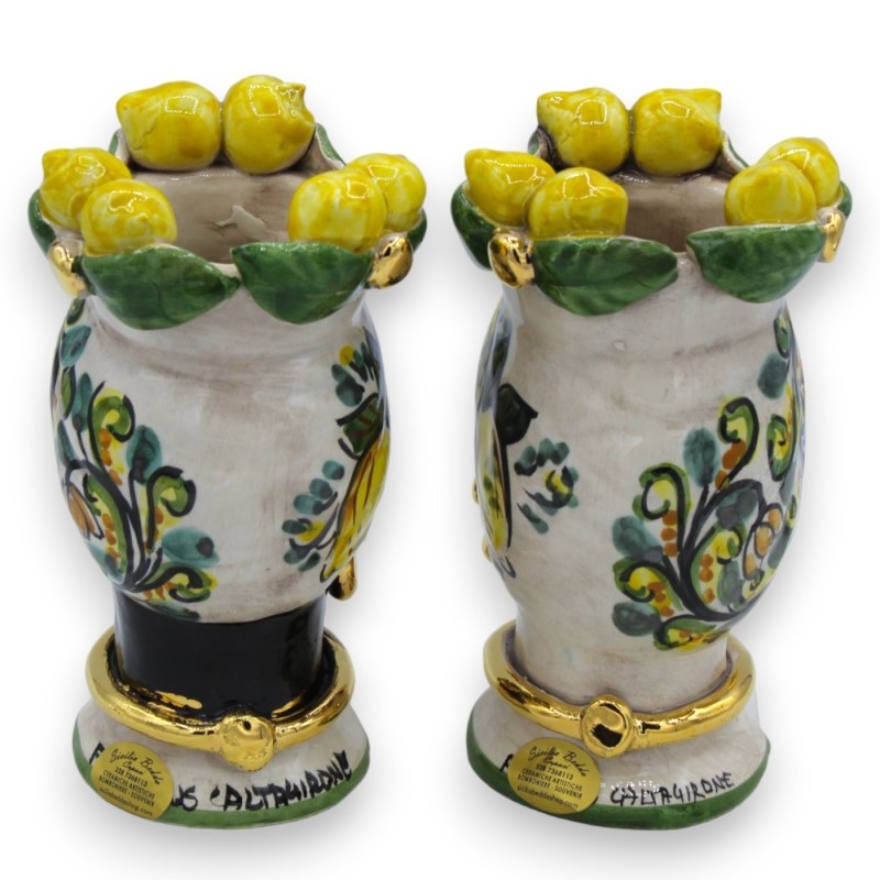 Paire de têtes Moro Caltagirone h environ 16 cm Couronne de Citrons Émail OR pur 24 carats MD2 - 