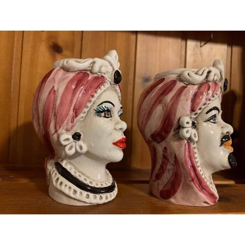 Pair of Moor's Heads Caltagirone - height about 13 cm - 
