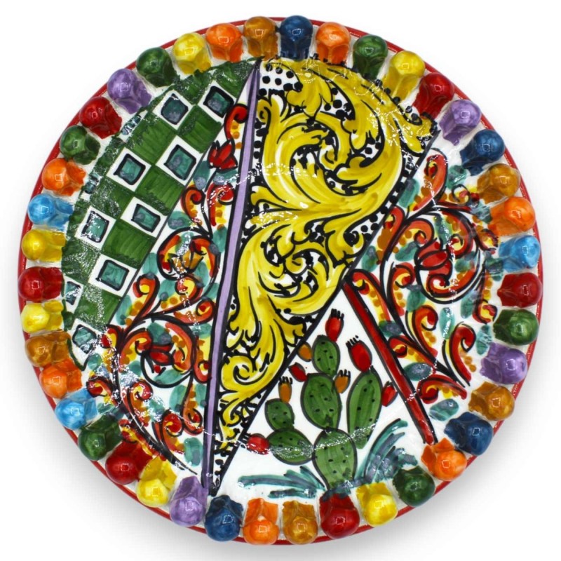 Tafelaufsatz oder Taschenentleerer aus Tannenzapfen aus Caltagirone-Keramik – Ø ca. 27 cm. ÈLITE-Serie, mehrfarbig und m