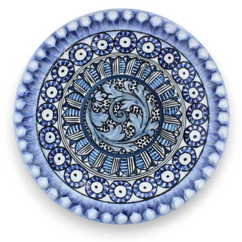 Centrotavola o svuota tasche Pigna in Ceramica Caltagirone - Ø 32 cm ca. Decoro barocco su fondo Blu Antico - 