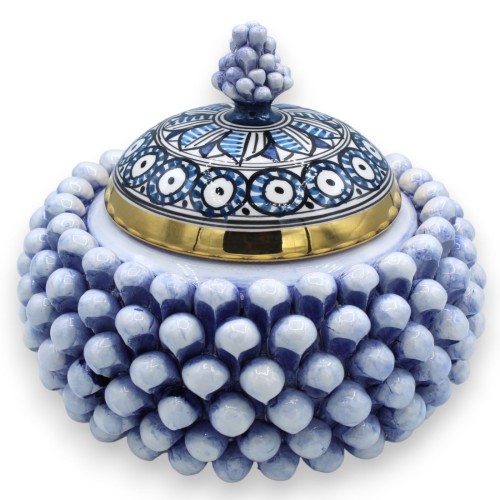 Pote de bolachas Pigna em cerâmica Caltagirone, Ø 22 cm aprox. Blu Antico, tampa com esmalte ouro puro 24k - 