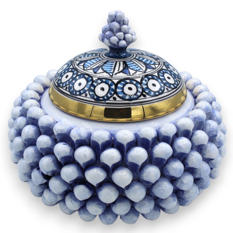 Słoik na ciasteczka Pigna z ceramiki Caltagirone, Ø 22 cm ok. Blu Antico, pokrywa z emalią z 24-karatowego czystego złot