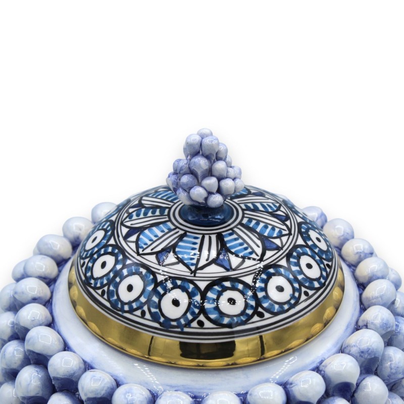 Pote de bolachas Pigna em cerâmica Caltagirone, Ø 22 cm aprox. Blu Antico, tampa com esmalte ouro puro 24k - 