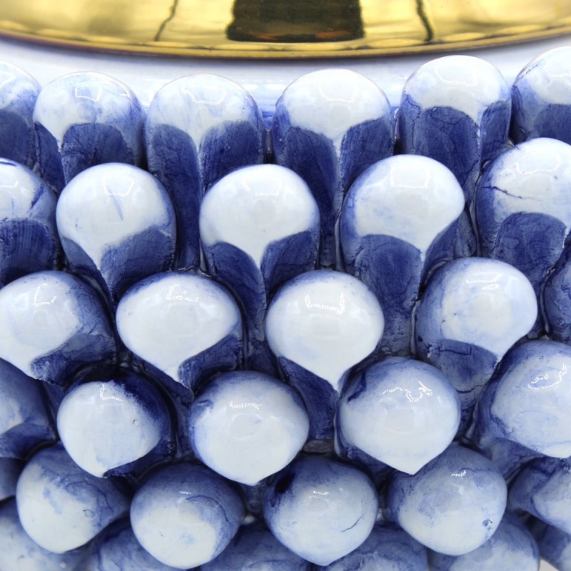 Tarro de galletas Pigna en cerámica Caltagirone, Ø 22 cm aprox. Blu Antico, tapa con esmalte de oro puro de 24k - 