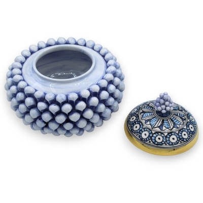 Pigna Keksdose aus Caltagirone-Keramik, Ø ca. 22 cm. Antikblau, Deckel mit Emaille aus 24-karätigem reinem Gold - 