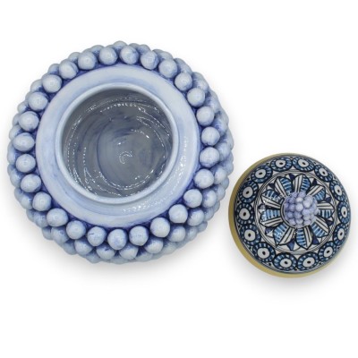 Tarro de galletas Pigna en cerámica Caltagirone, Ø 22 cm aprox. Blu Antico, tapa con esmalte de oro puro de 24k - 