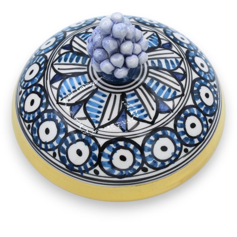 Pote de bolachas Pigna em cerâmica Caltagirone, Ø 22 cm aprox. Blu Antico, tampa com esmalte ouro puro 24k - 