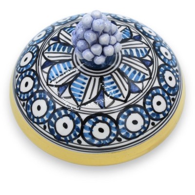 Tarro de galletas Pigna en cerámica Caltagirone, Ø 22 cm aprox. Blu Antico, tapa con esmalte de oro puro de 24k - 