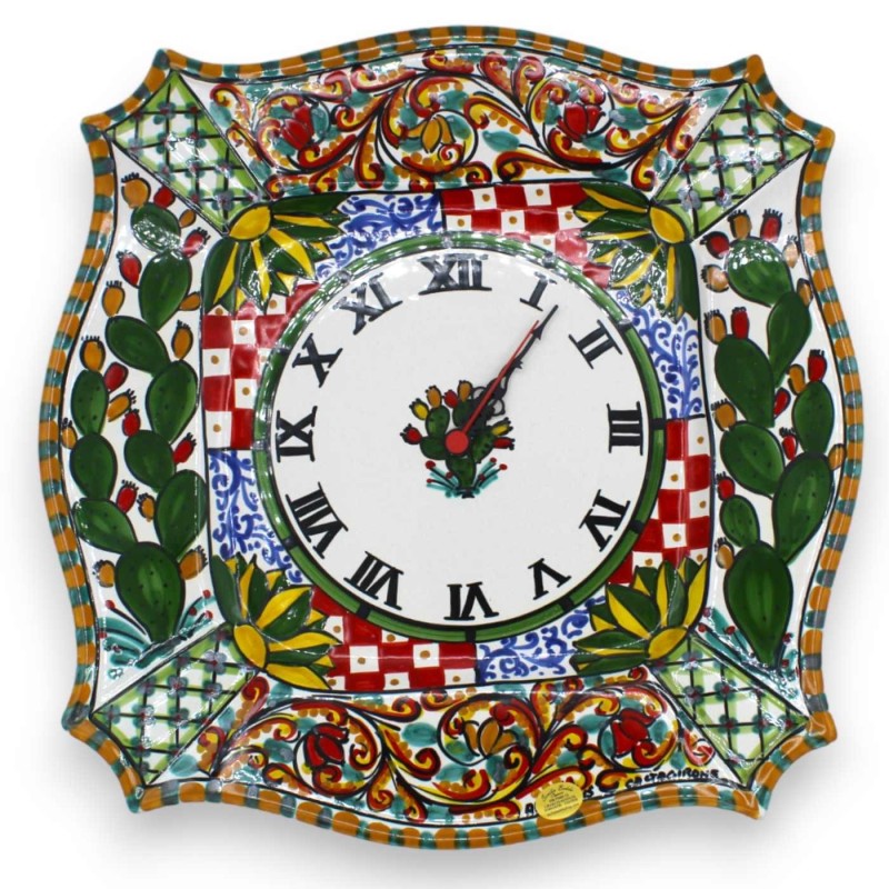 Reloj de cerámica Caltagirone serie ÈLITE h 38 cm aprox. Completo con equipo, decoración de carro siciliano. - 