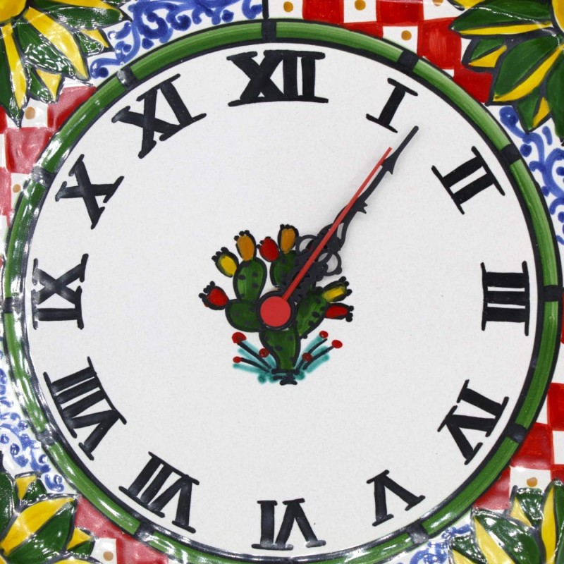 Reloj de cerámica Caltagirone serie ÈLITE h 38 cm aprox. Completo con equipo, decoración de carro siciliano. - 