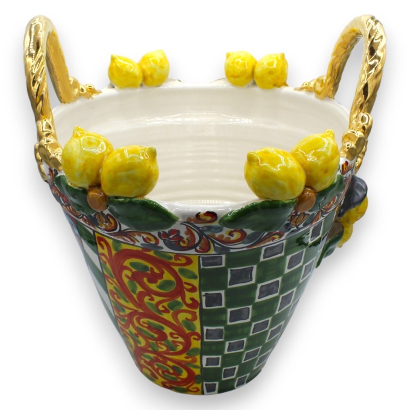 Caltagirone cerâmica café série ELITE - h 37 x 38 cm aprox. Decoração de carrinho siciliano e esmalte ouro puro 24k - 