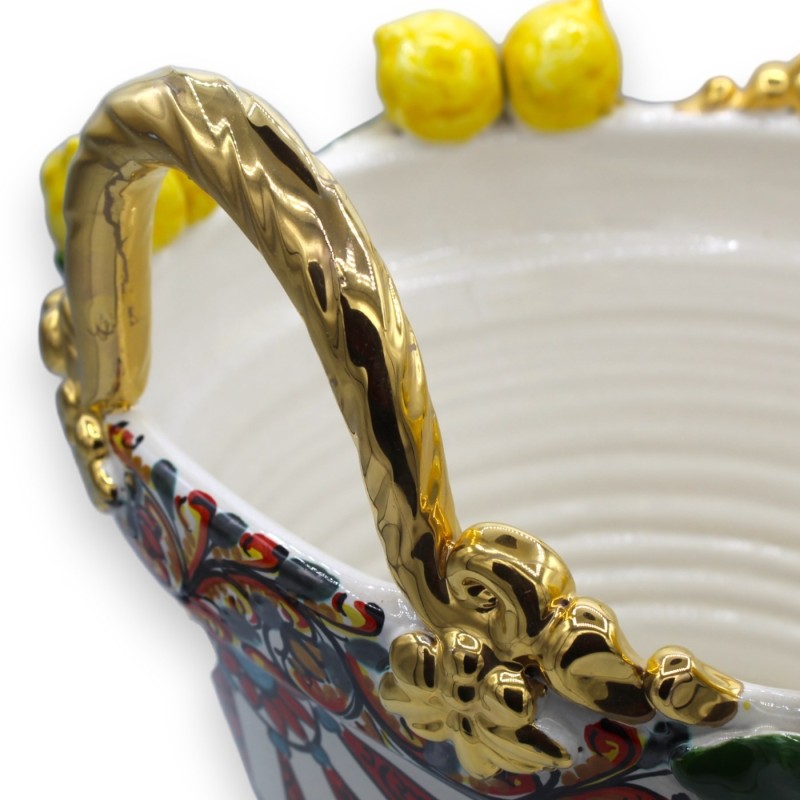 Caltagirone cerâmica café série ELITE - h 37 x 38 cm aprox. Decoração de carrinho siciliano e esmalte ouro puro 24k - 
