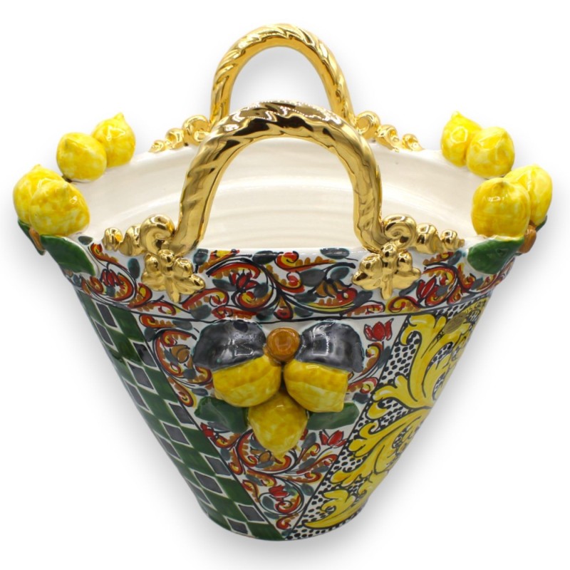 Caltagirone cerâmica café série ELITE - h 37 x 38 cm aprox. Decoração de carrinho siciliano e esmalte ouro puro 24k - 