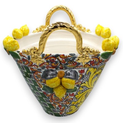 Caltagirone cerâmica café série ELITE - h 37 x 38 cm aprox. Decoração de carrinho siciliano e esmalte ouro puro 24k - 