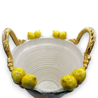 Coffa in ceramica Caltagirone Serie ELITE - h 37 x 33 cm ca. decoro carretto Siciliano e smalto oro zecchino 24k - 