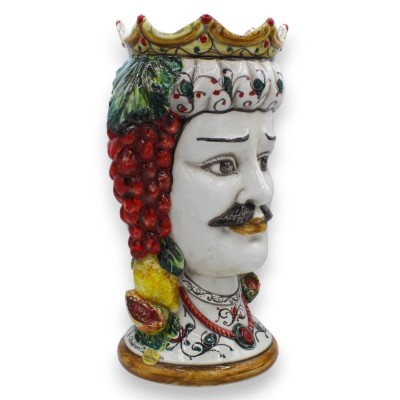 Maurische Köpfe aus Caltagirone, Höhe ca. 38 cm. (Pärchen) mit Krone, Zitronen und Trauben - 